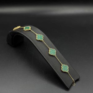 دستبند طلا ونکلیف ۵گل سبز  وزن سنگ کسر